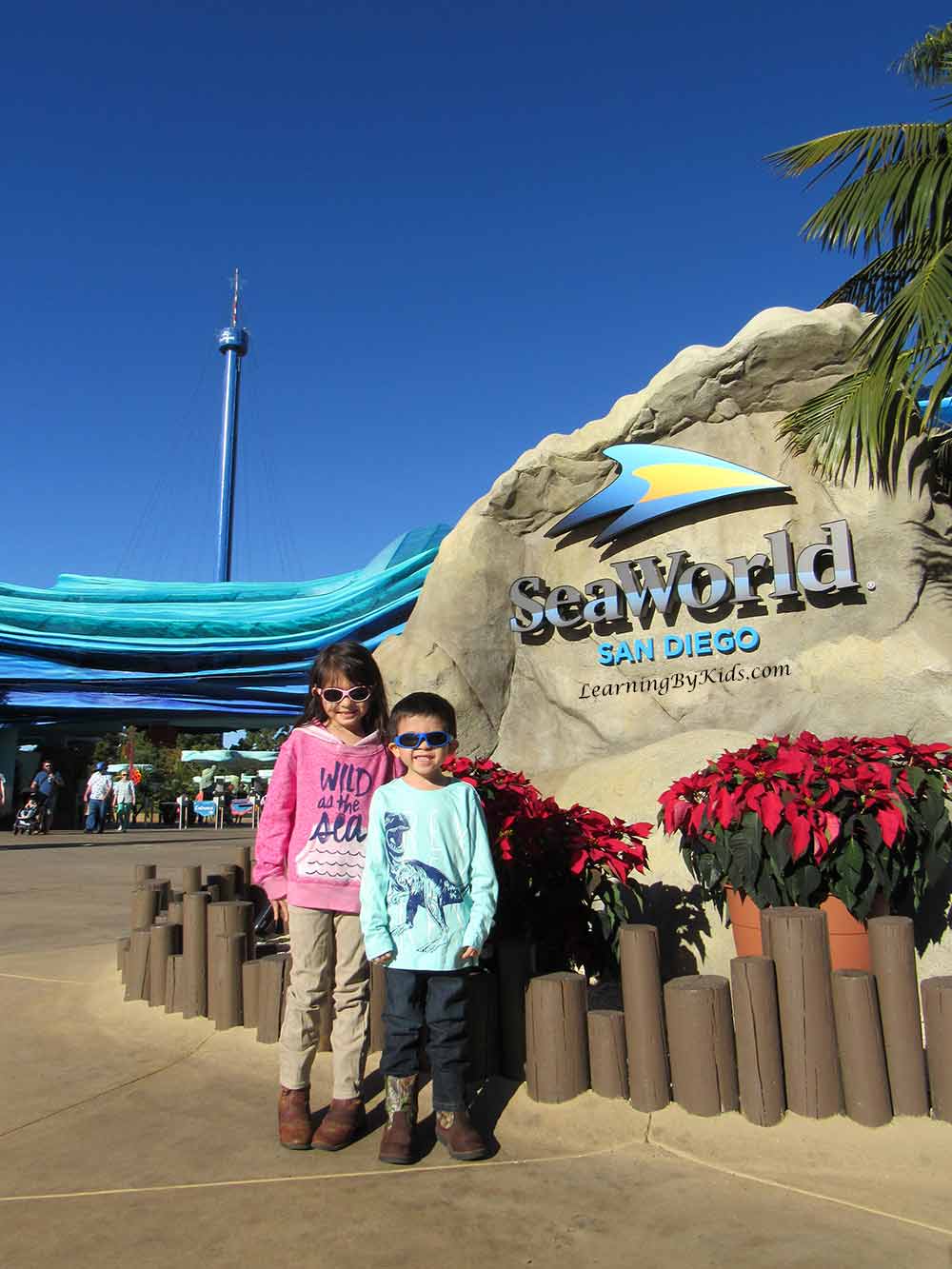 SeaWorld San Diego Entrance with Christmas Poinsettias | Learning By Kids | LearningByKids.com